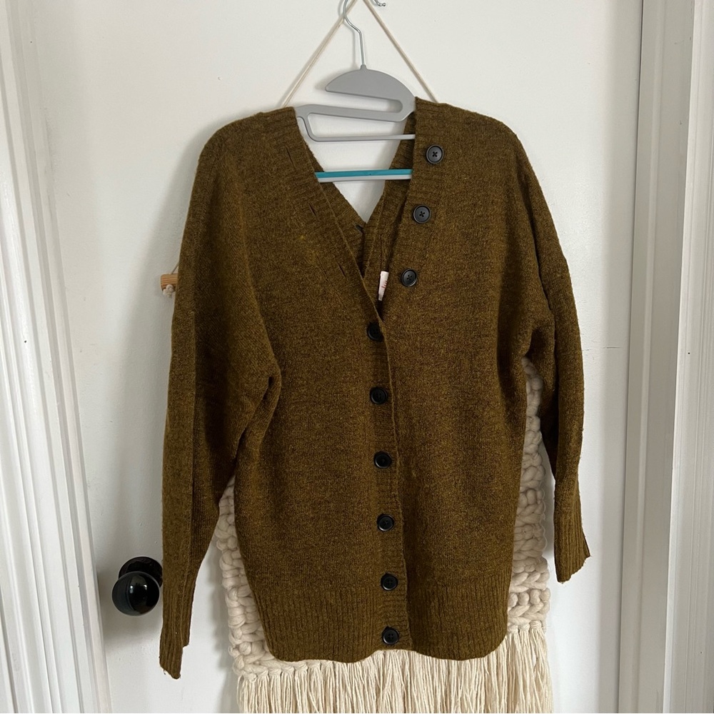 Olive Green Button Down Sweater W Button Detail O… - image 1